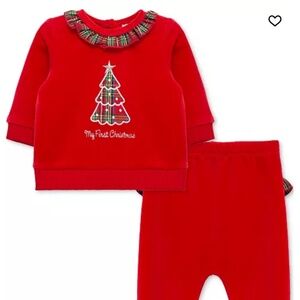 Little Me My First Christmas Baby Plaid Tree Velour Top & Pants 0-3 M